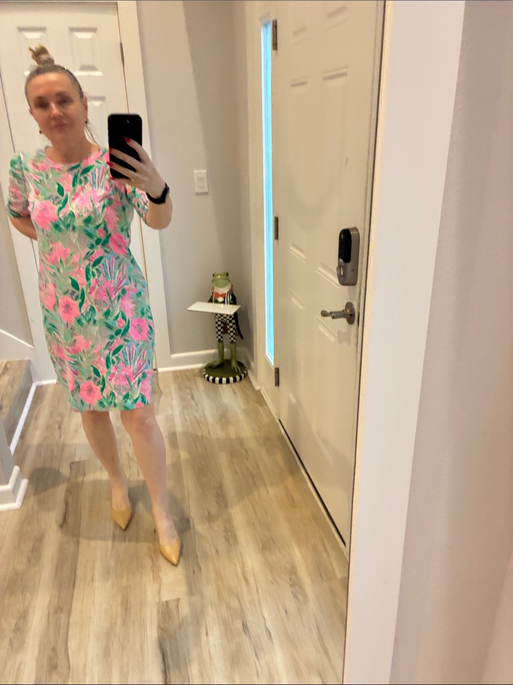 Lilly Pulitzer Pink & Green Floral Midi Shift Dress